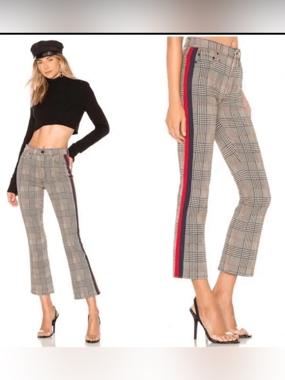 MOTHER The Insider Ankle Plaid Side Stripe Pants Size 25